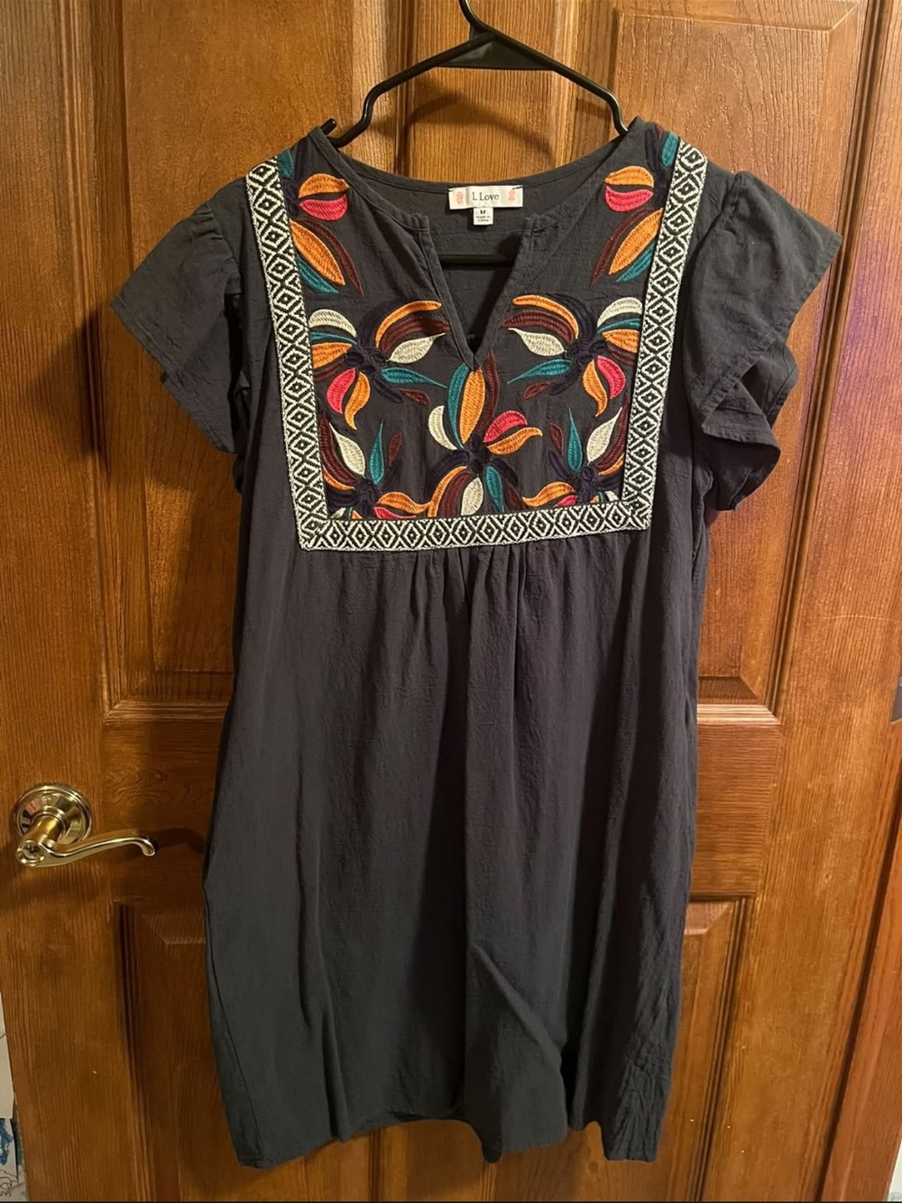 Love TEAL Embroidered Short-Sleeve Tunic Dress